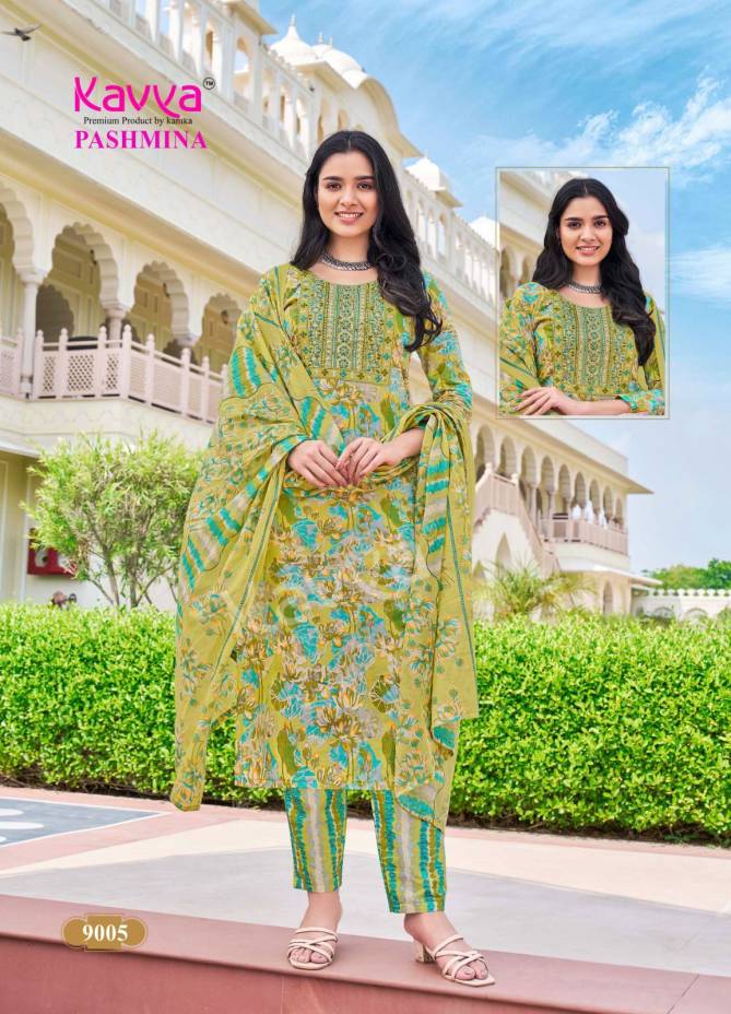 Pashmina Vol 9 By Kavya Embroidery Cotton Kurti With Bottom Dupatta Wholesale Online
